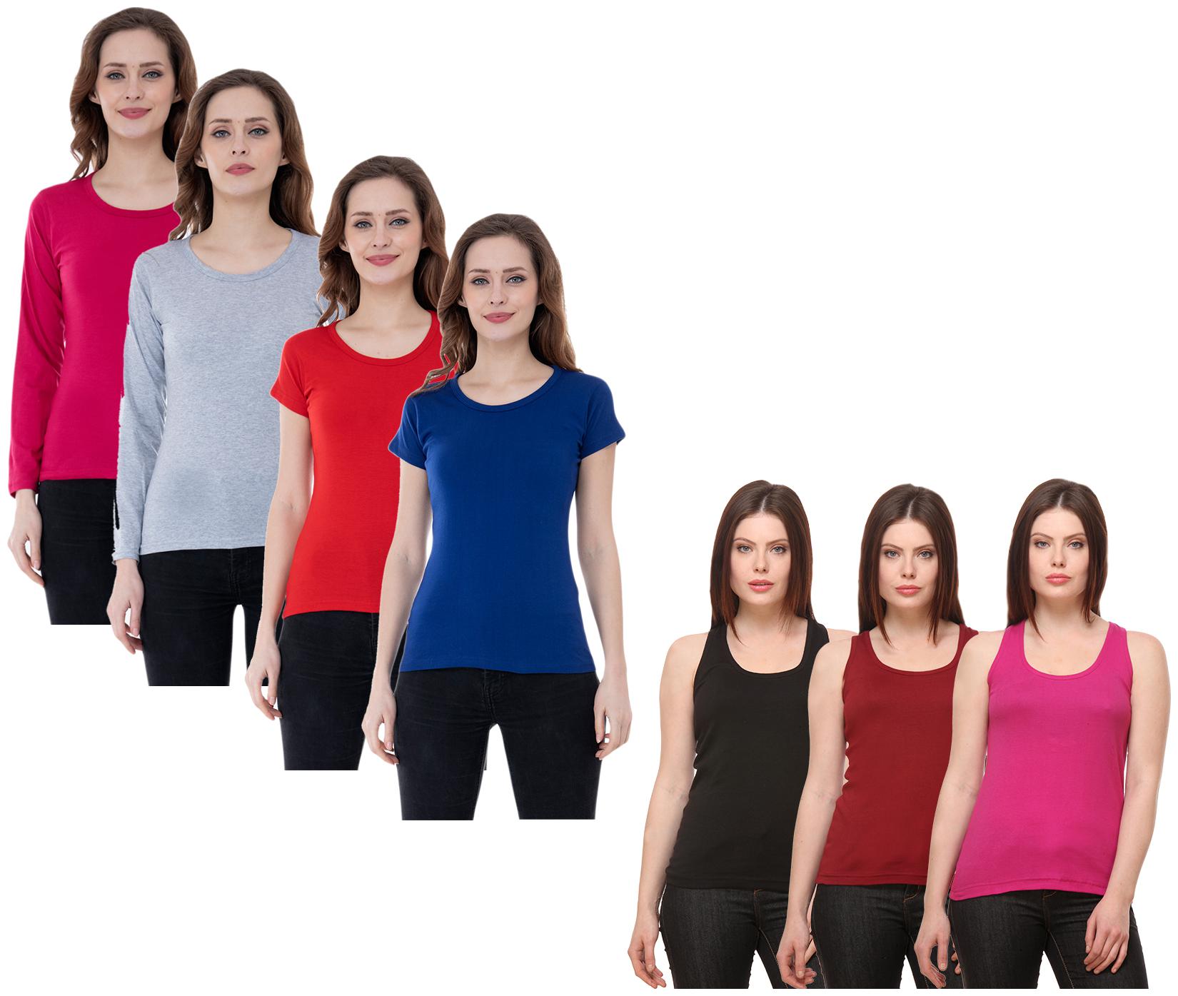 

Indiweaves Women Multi Regular fit Round neck Cotton Tank top