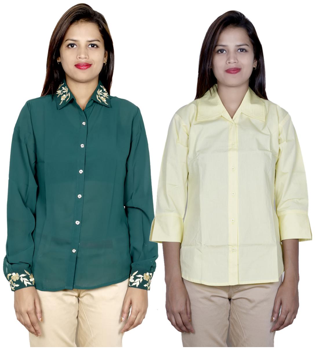 

Indiweaves Women Green Embroidered Regular Fit Shirt
