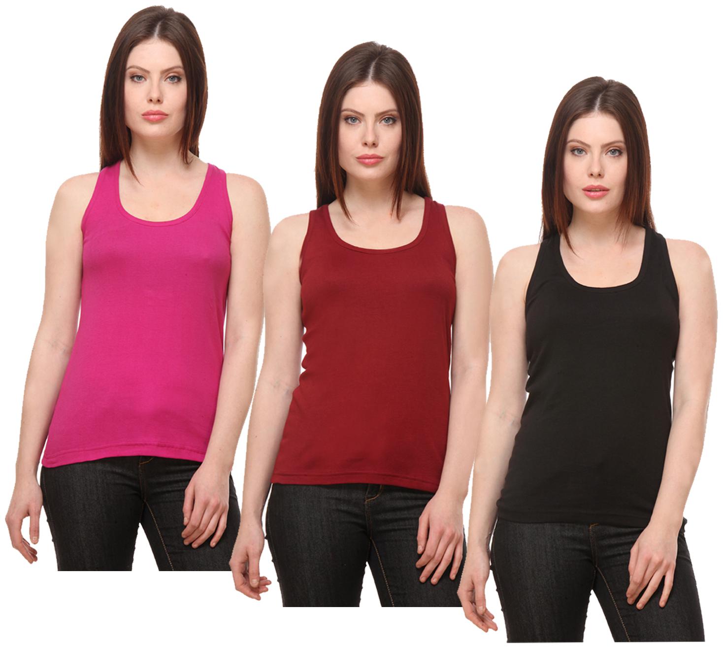 

Indiweaves Women Multi Regular fit Round neck Cotton Tank top
