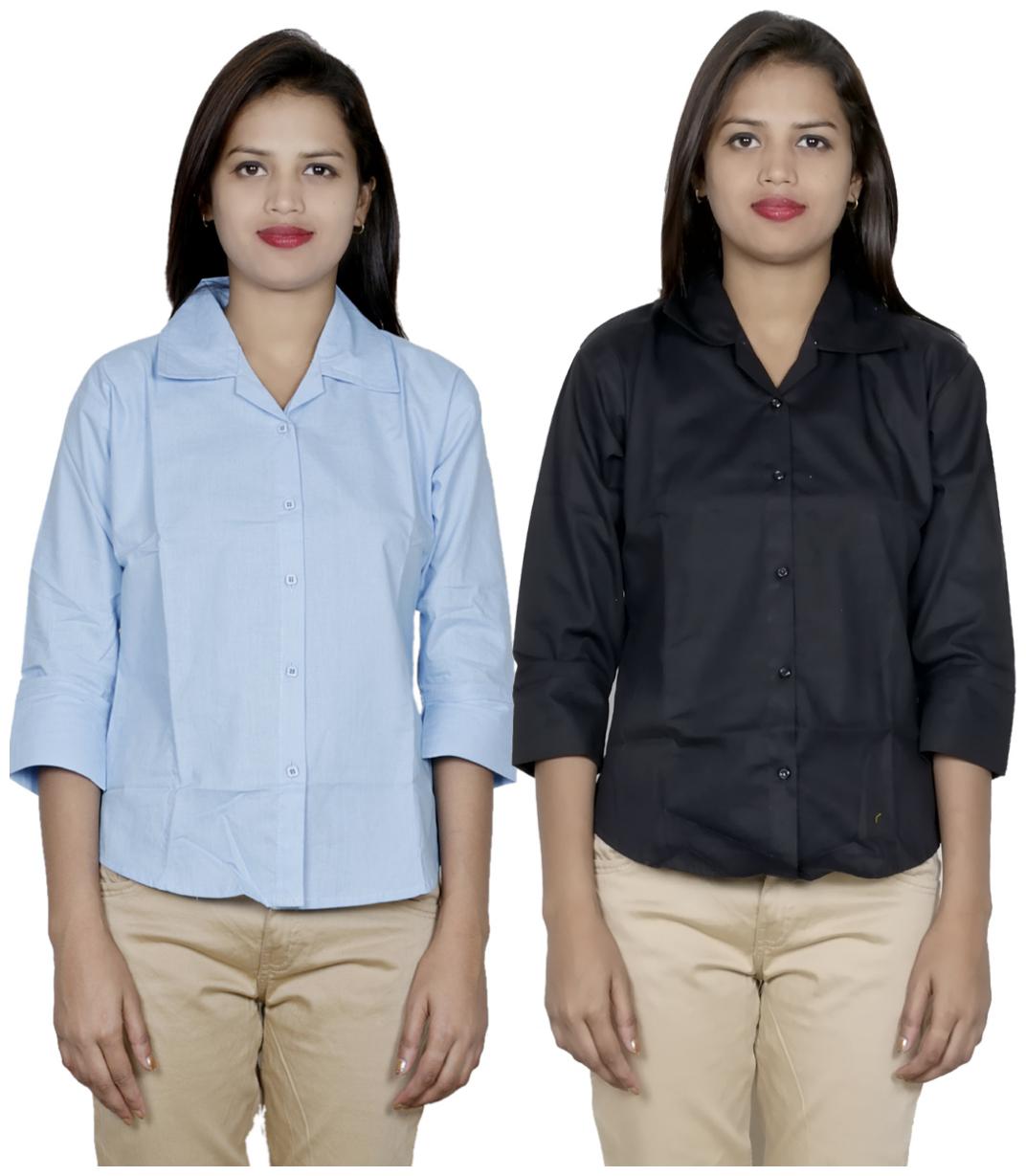 

Indiweaves Women Blue Solid Regular Fit Shirt