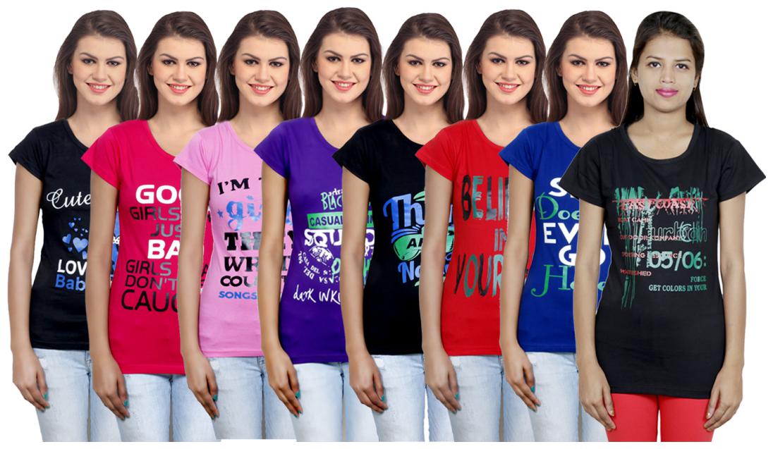 

IndiWeaves Women Cotton Printed T-Shirt ( Set of- 8)