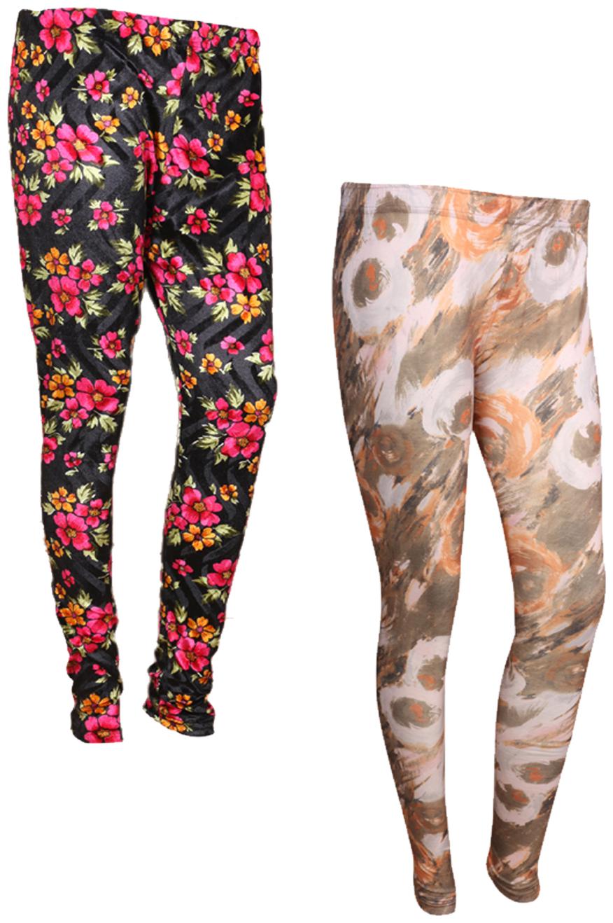 

IndiWeaves Women Cotton Printed Legging and Velvet Printed Leggings (Pack of 2)