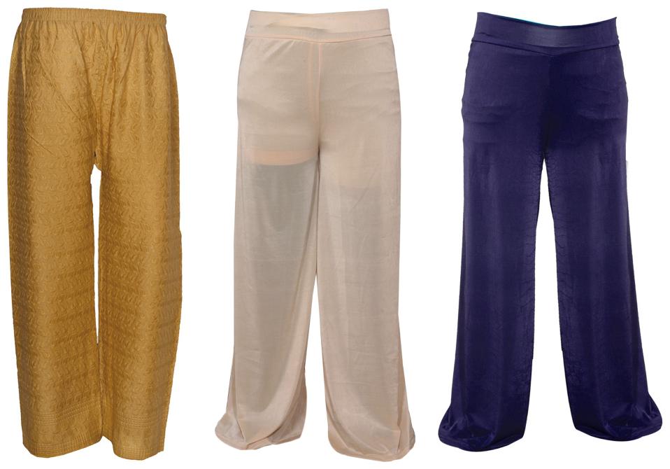 

IndiWeaves Womens 1 Full Chikan Work Pallazo and 2 Solid Palazzo Combo Pack (Pack of 3 Palazo)