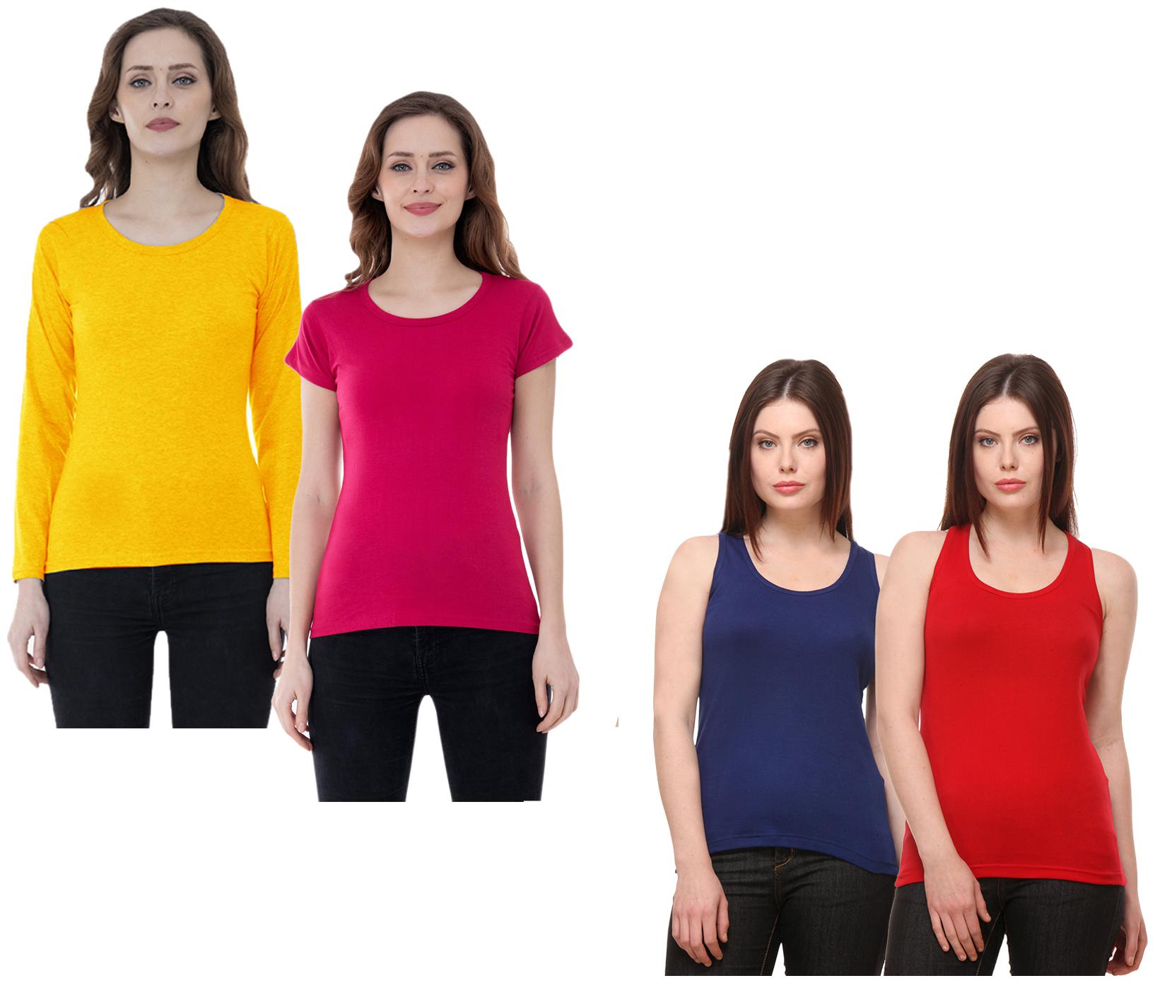 

Indiweaves Women Multi Regular fit Round neck Cotton Tank top