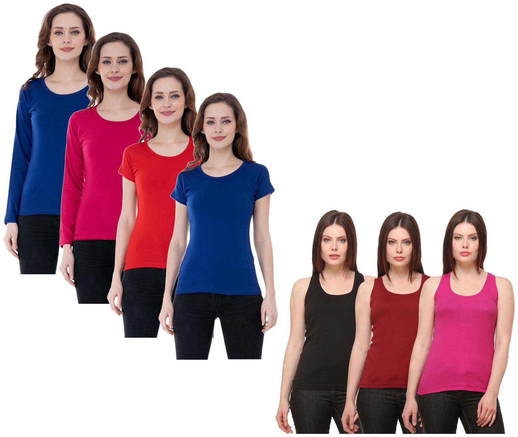 

Indiweaves Women Multi Regular fit Round neck Cotton Tank top