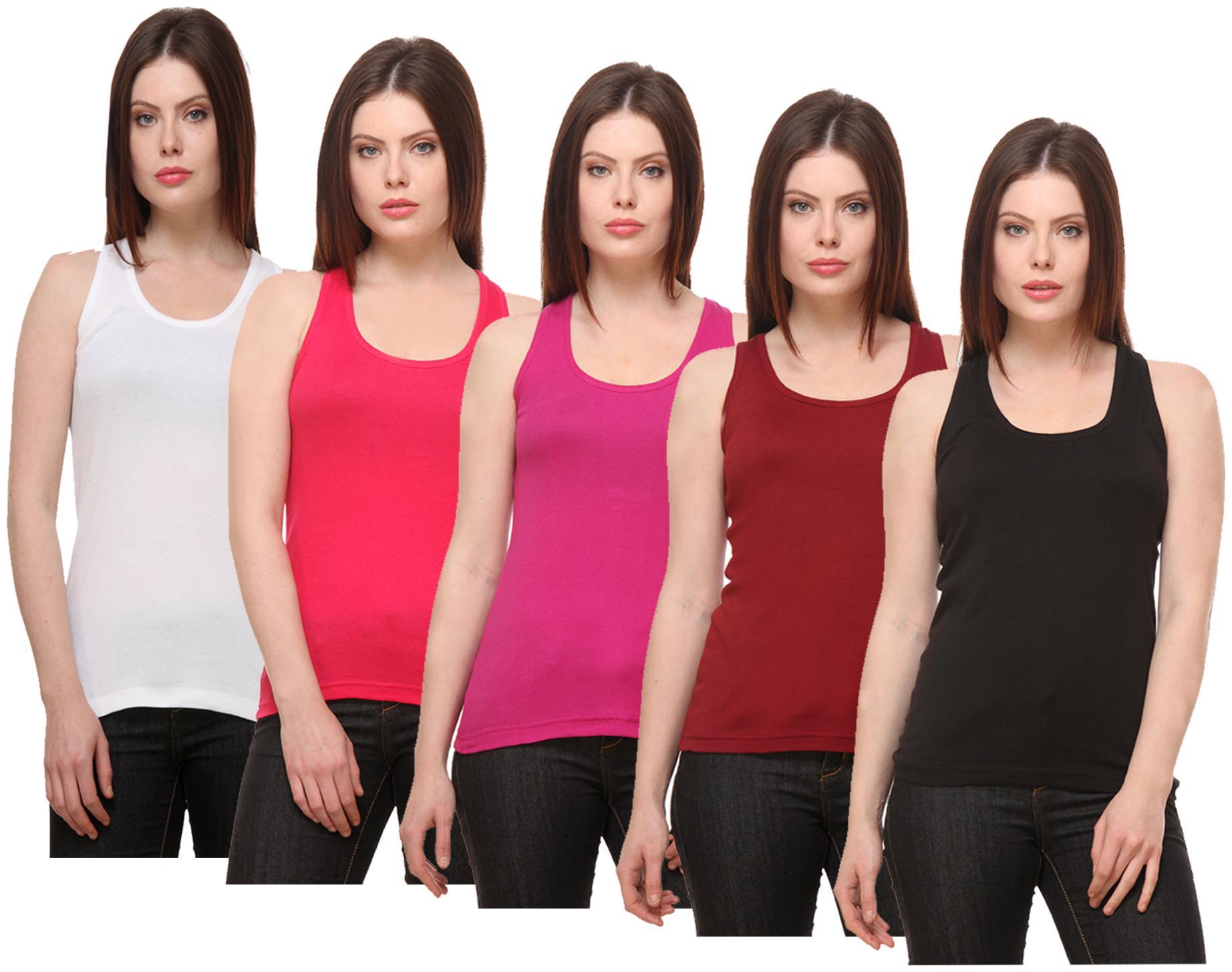 

Indiweaves Women Multi Regular fit Round neck Cotton Tank top