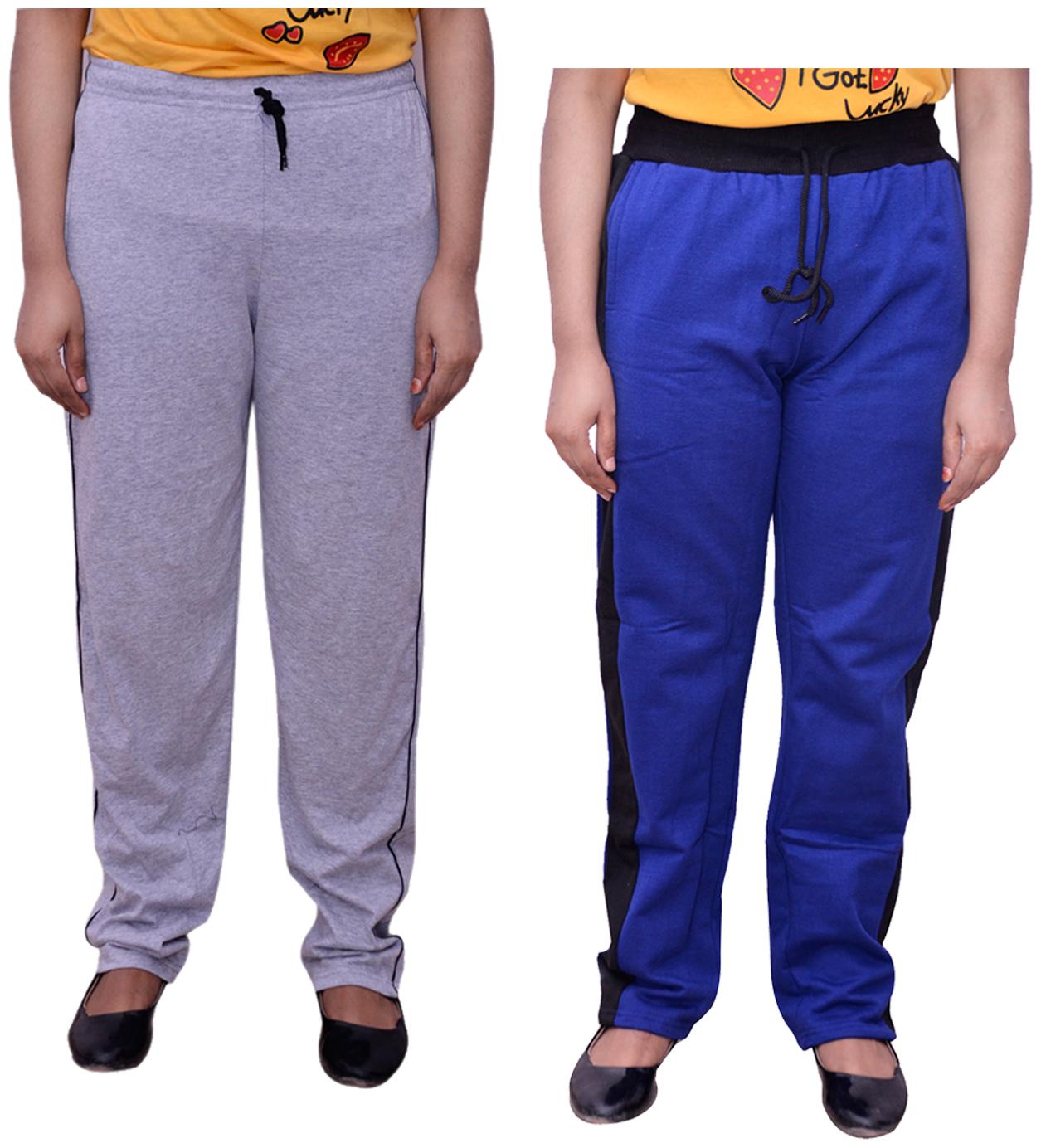 

Indiweaves Women Regular fit Cotton Solid Track pants - Grey Blue