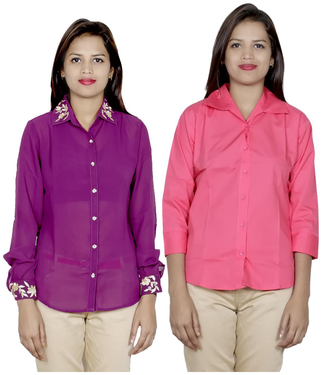 

Indiweaves Women Purple Embroidered Regular Fit Shirt