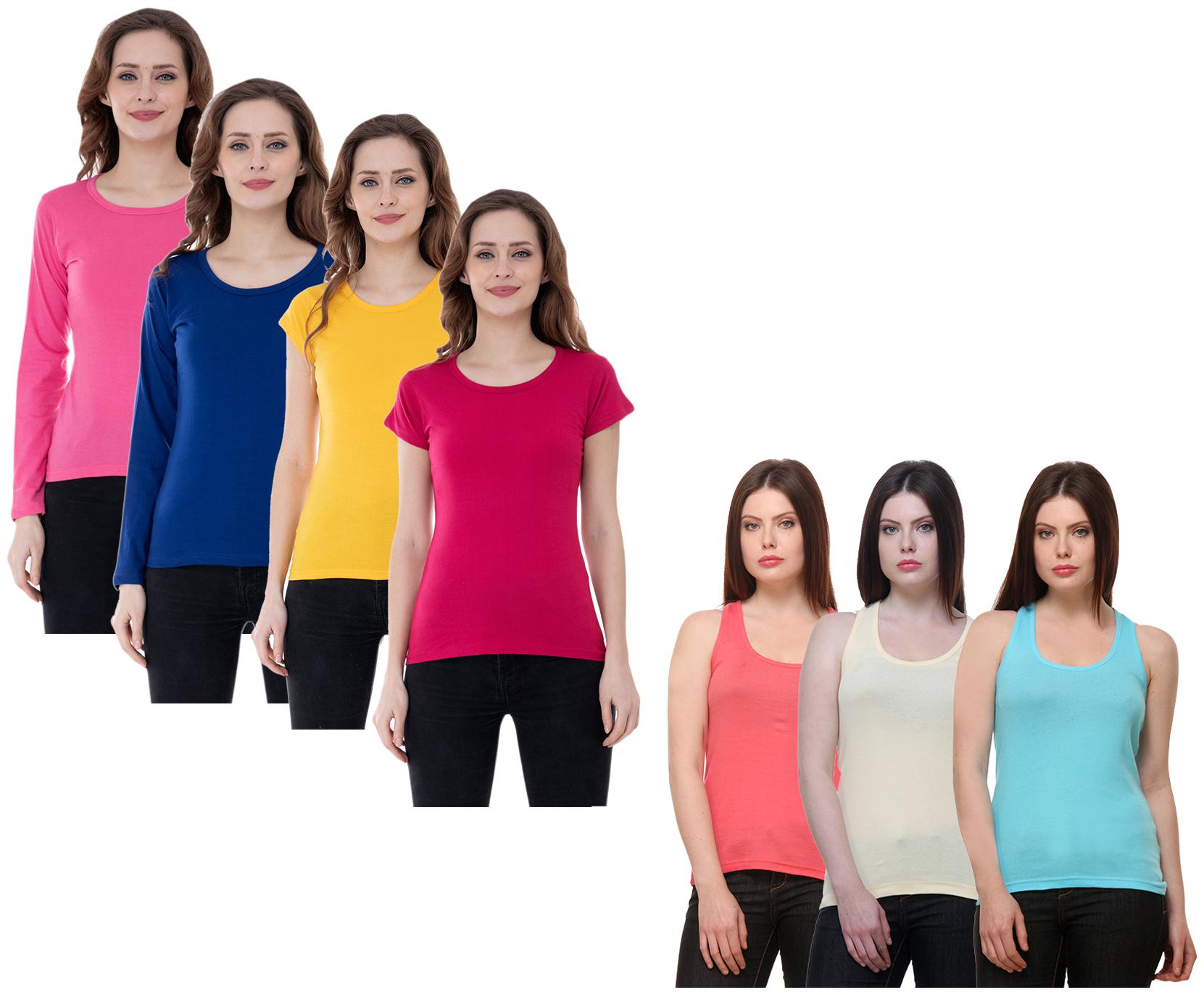 

Indiweaves Women Multi Regular fit Round neck Cotton Tank top