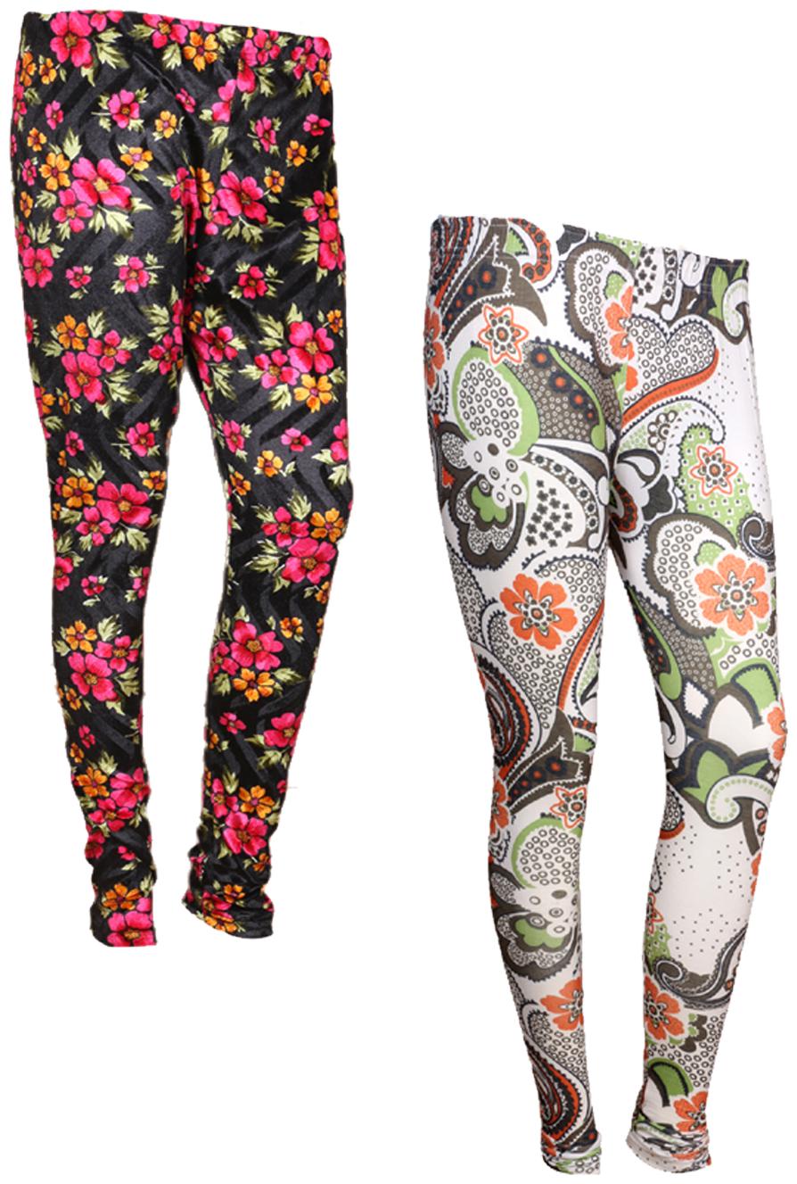 

IndiWeaves Women Cotton Printed Legging and Velvet Printed Leggings (Pack of 2)