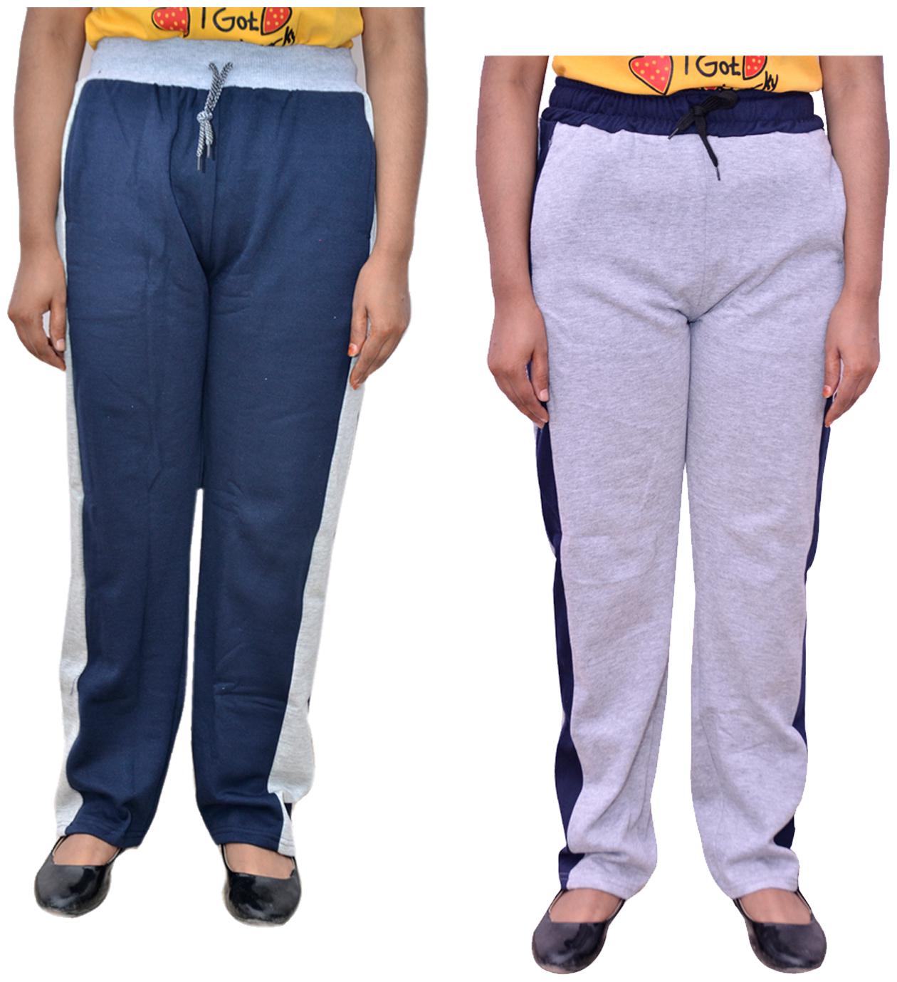 

Indiweaves Women Regular fit Cotton Solid Track pants - Blue Grey