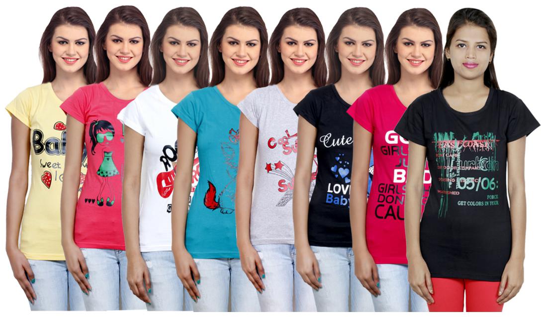 

IndiWeaves Women Cotton Printed T-Shirt ( Set of- 8)