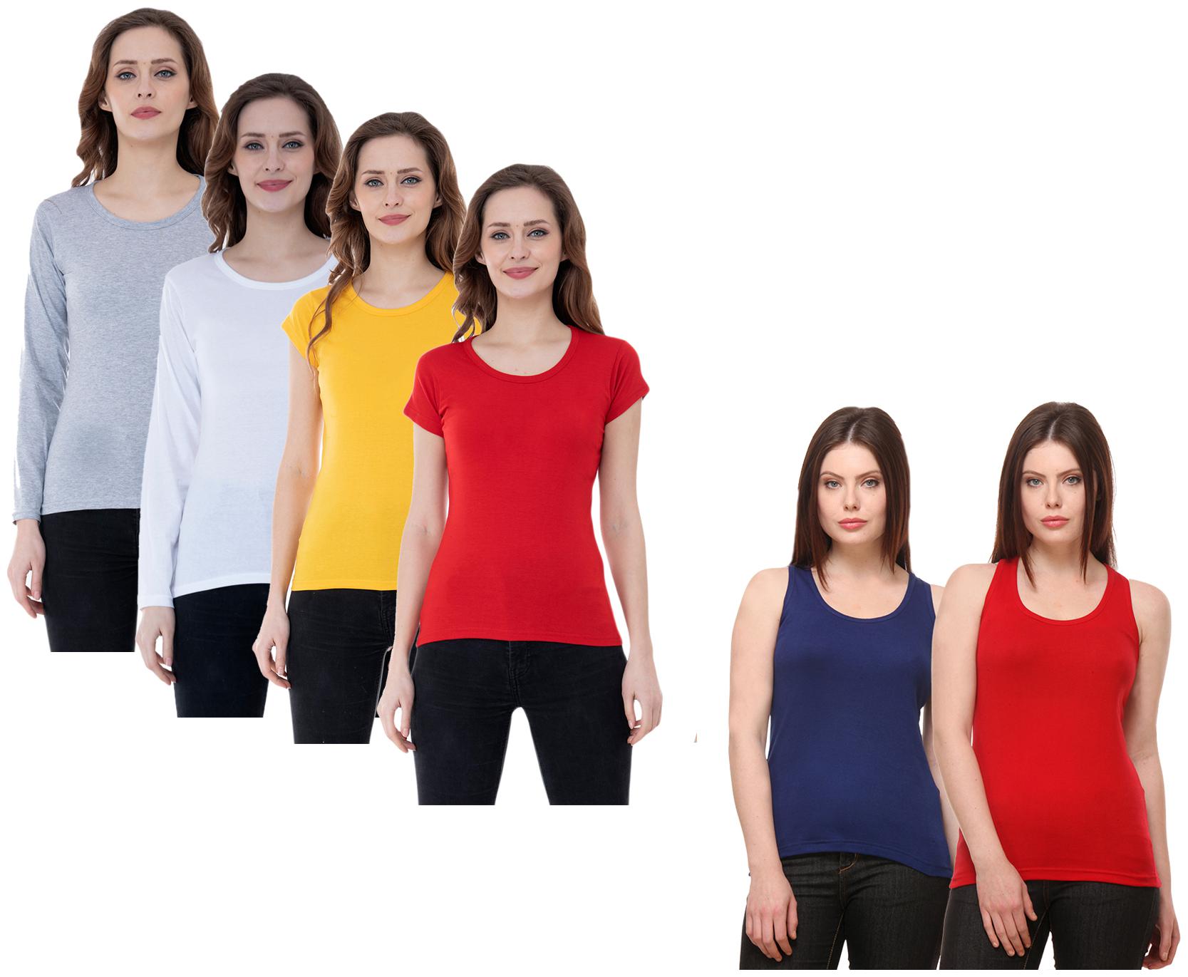 

Indiweaves Women Multi Regular fit Round neck Cotton Tank top