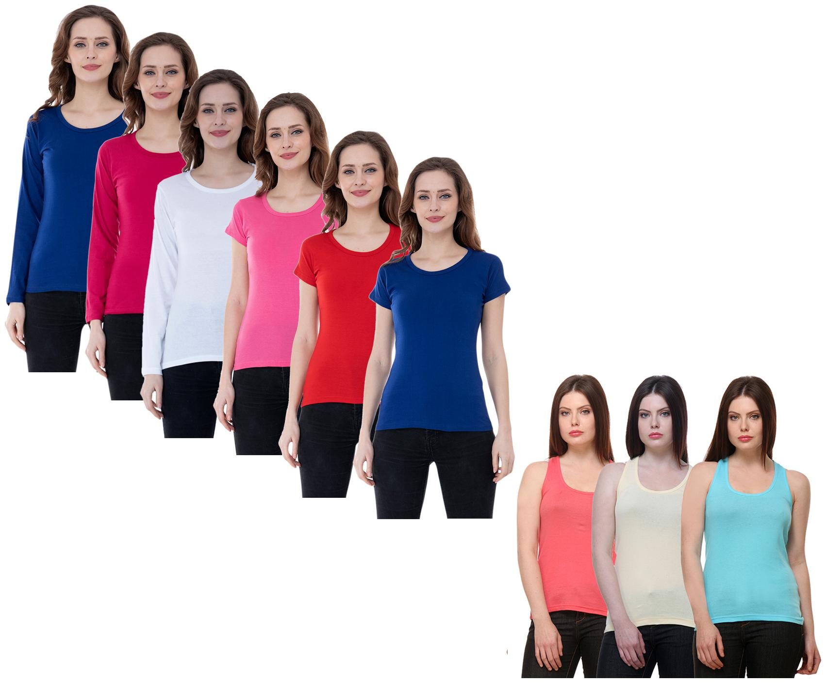 

Indiweaves Women Multi Regular fit Round neck Cotton Tank top