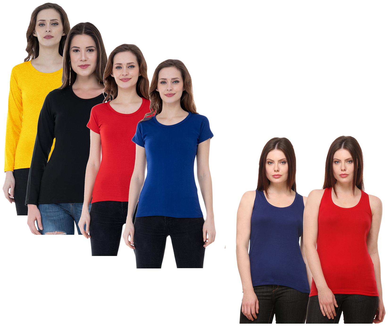 

Indiweaves Women Multi Regular fit Round neck Cotton Tank top