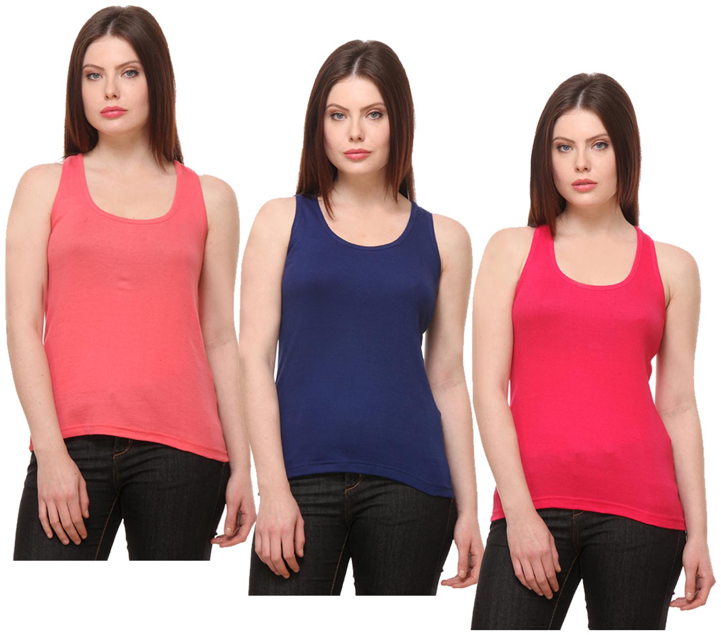 

Indiweaves Women Multi Regular fit Round neck Cotton Tank top
