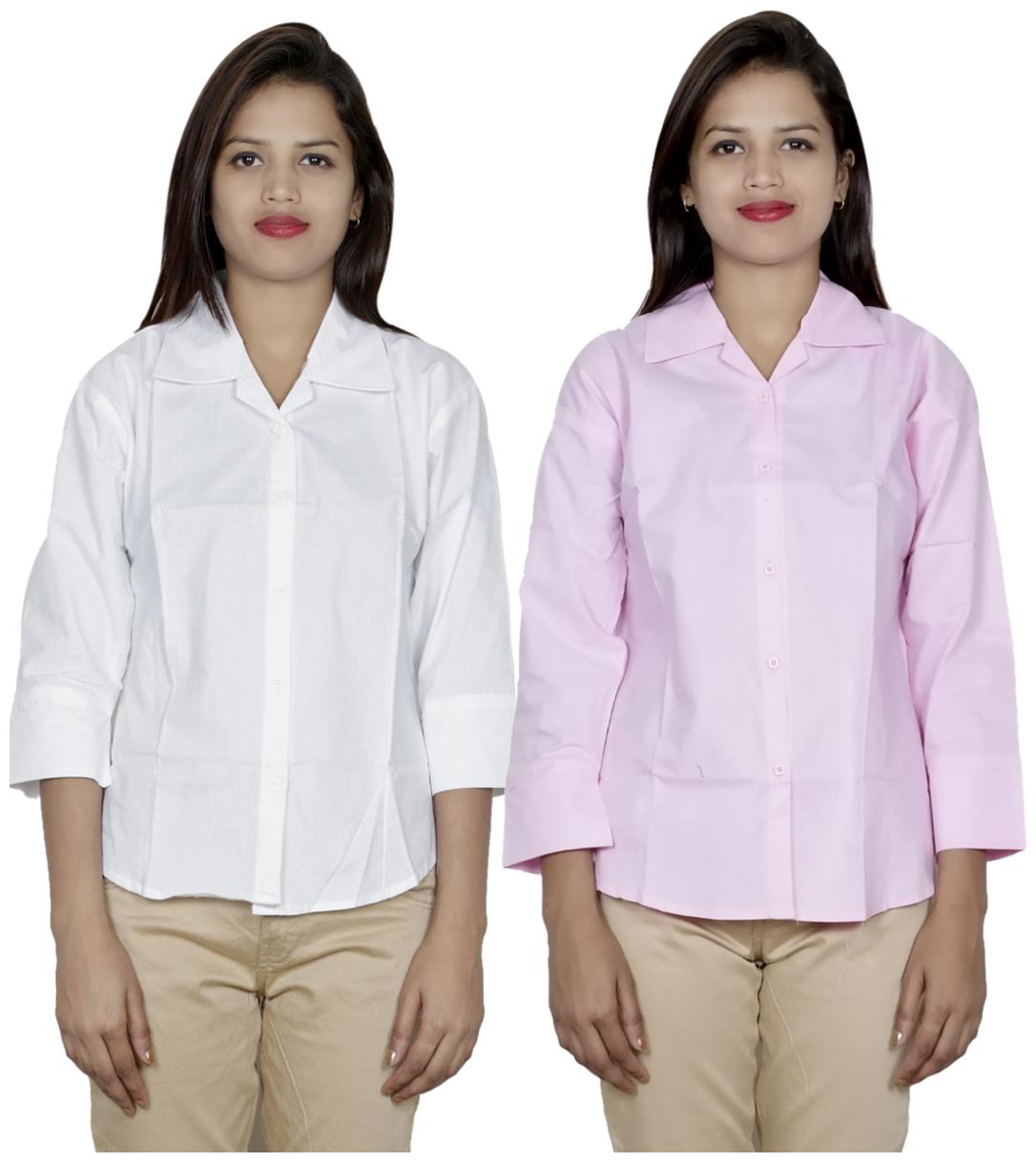 

Indiweaves Women White Solid Regular Fit Shirt