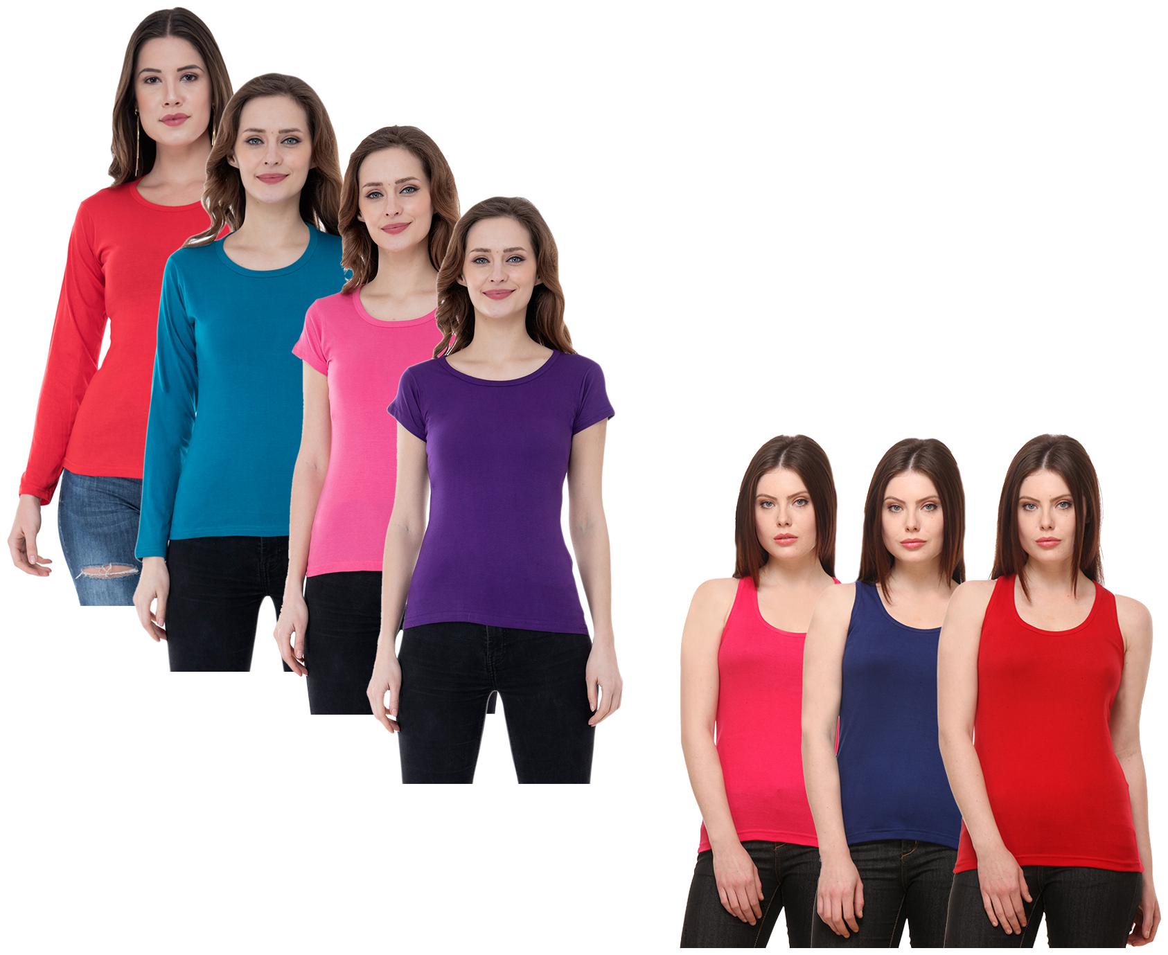 

Indiweaves Women Multi Regular fit Round neck Cotton Tank top