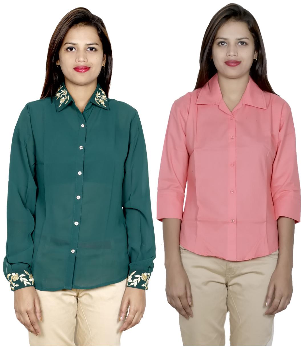 

Indiweaves Women Green Embroidered Regular Fit Shirt