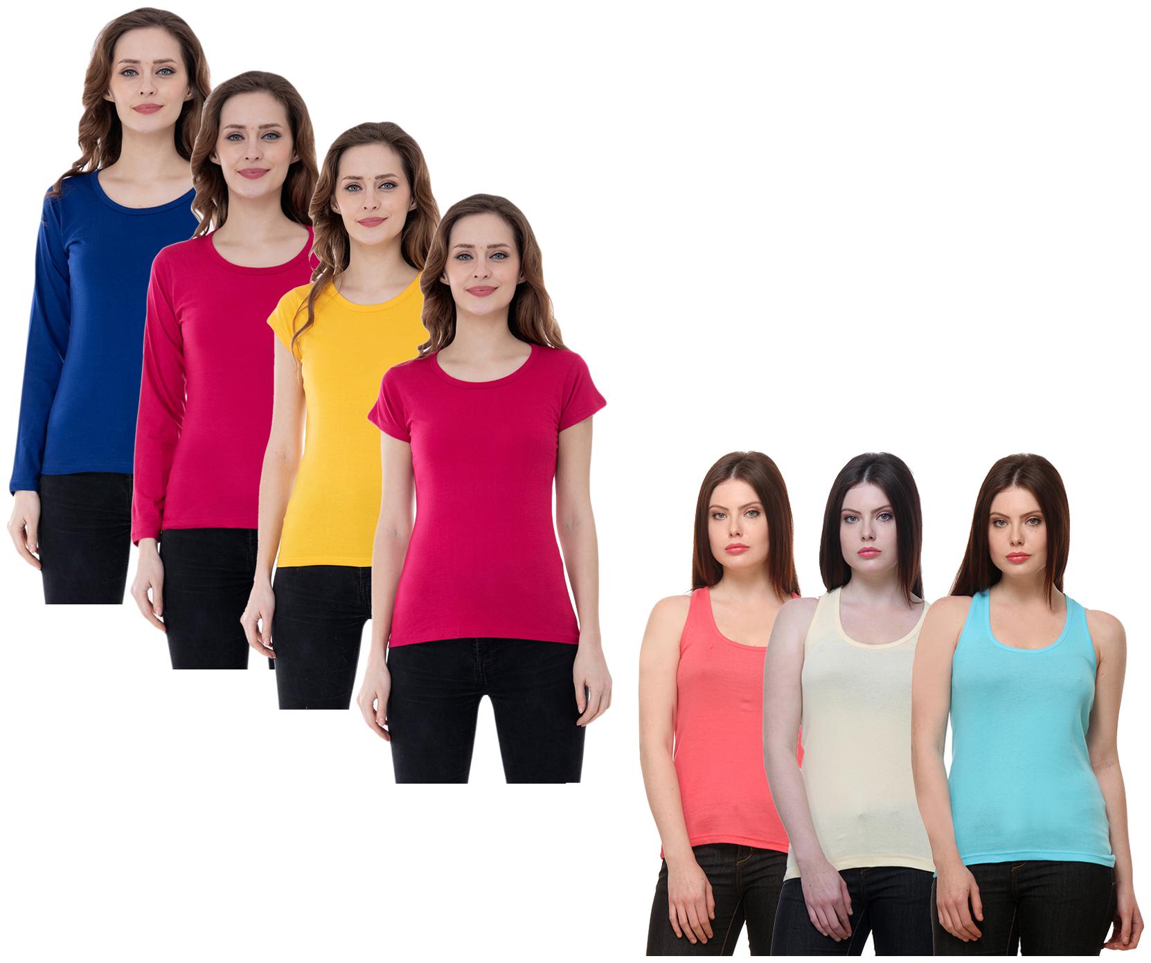 

Indiweaves Women Multi Regular fit Round neck Cotton Tank top