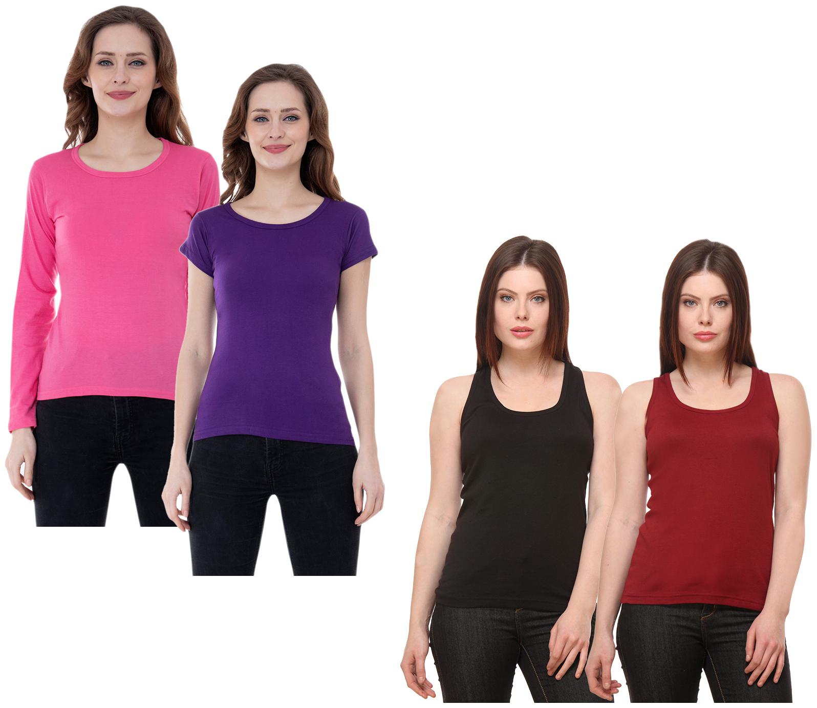 

Indiweaves Women Multi Regular fit Round neck Cotton Tank top