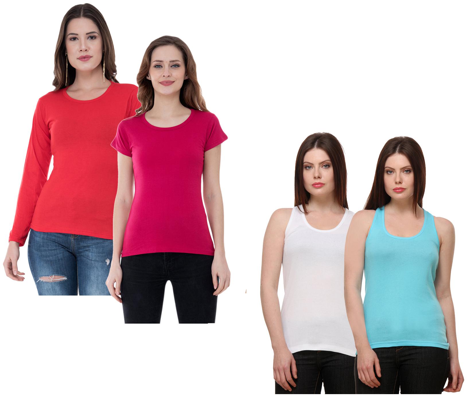 

Indiweaves Women Multi Regular fit Round neck Cotton Tank top