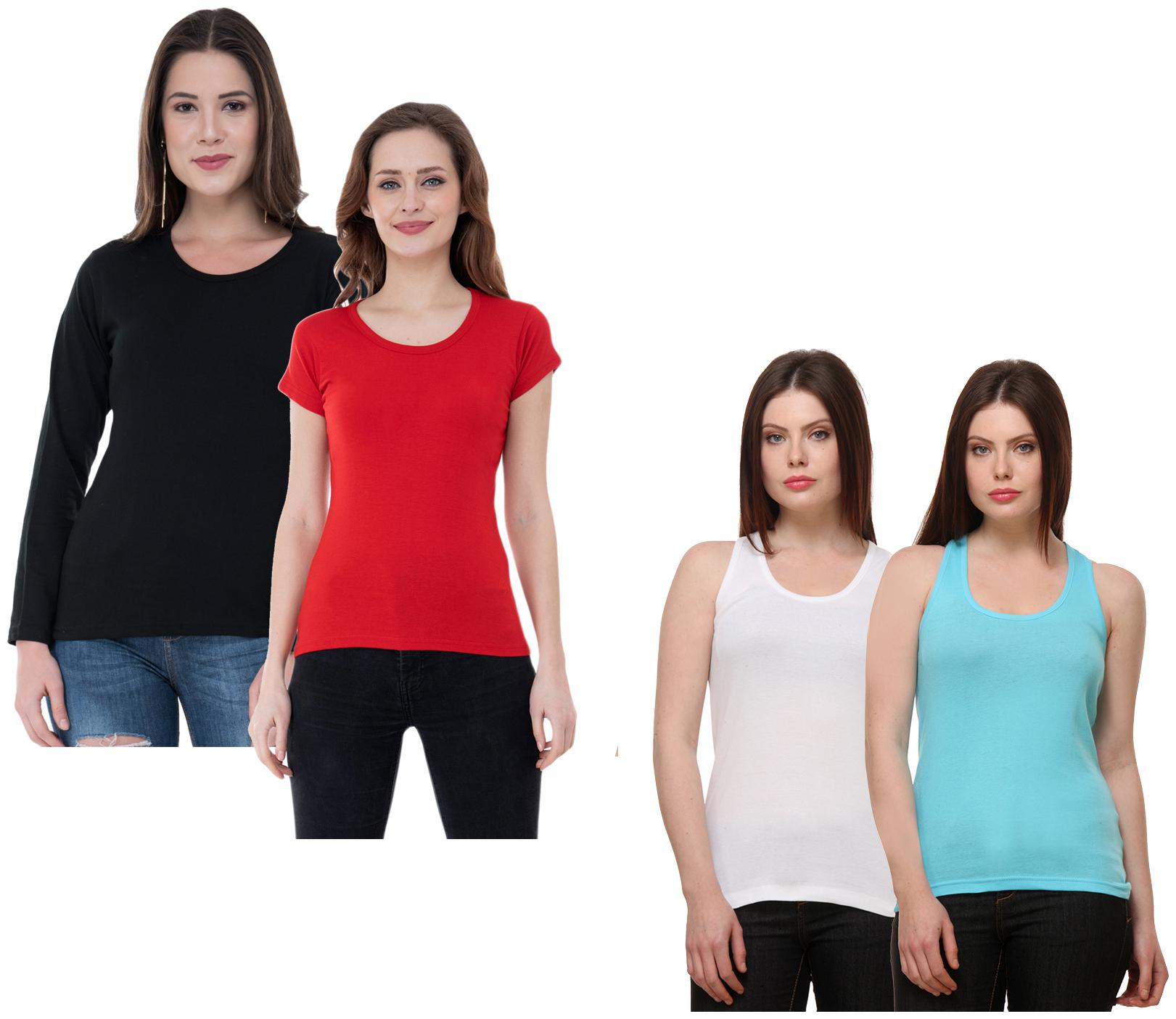 

Indiweaves Women Multi Regular fit Round neck Cotton Tank top