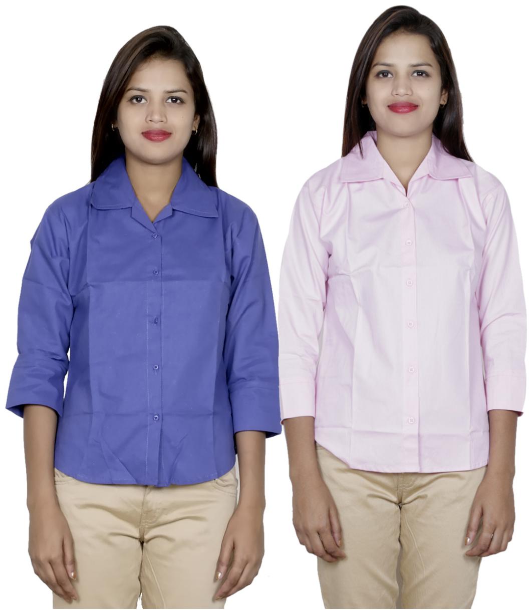 

Indiweaves Women Blue Solid Regular Fit Shirt
