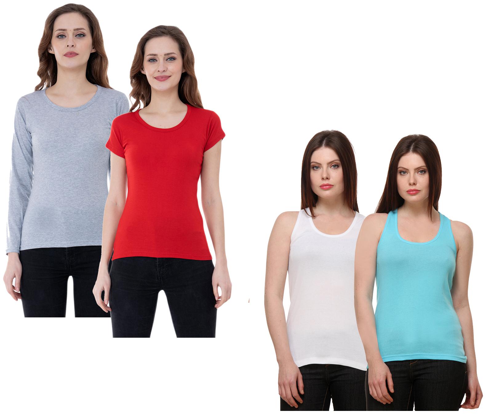 

Indiweaves Women Multi Regular fit Round neck Cotton Tank top