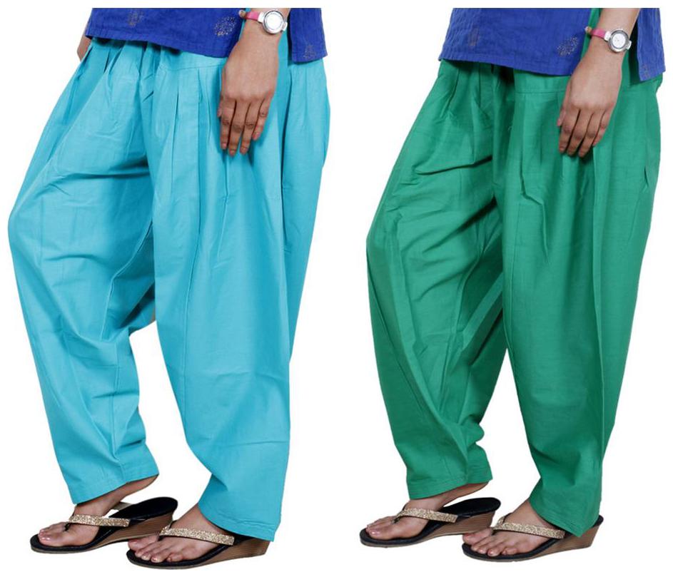 

IndiWeaves Women Cotton Semi-Patiala Salwar Set of -2