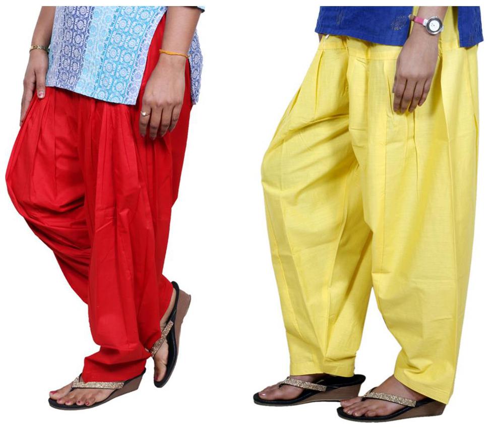 

IndiWeaves Women Cotton Semi-Patiala Salwar Set of -2