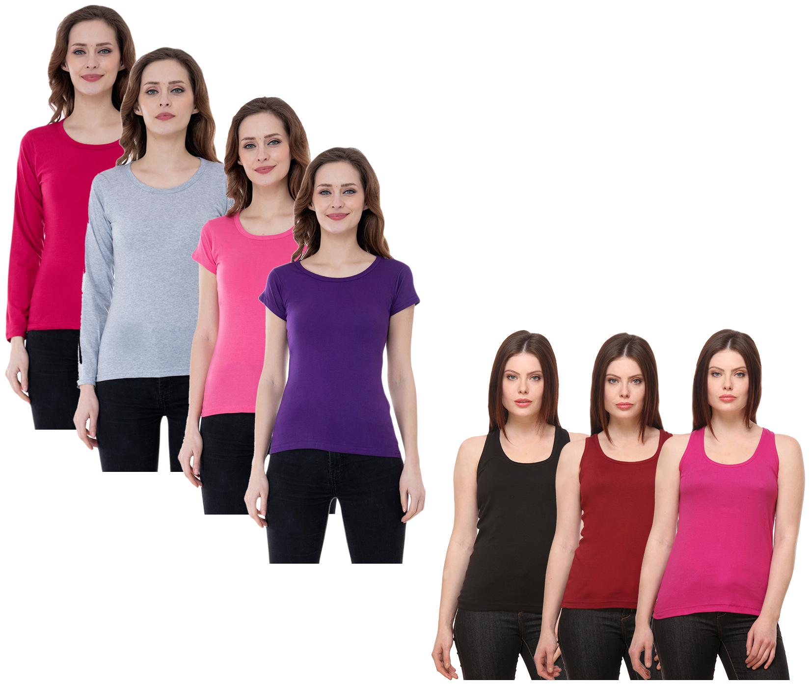 

Indiweaves Women Multi Regular fit Round neck Cotton Tank top