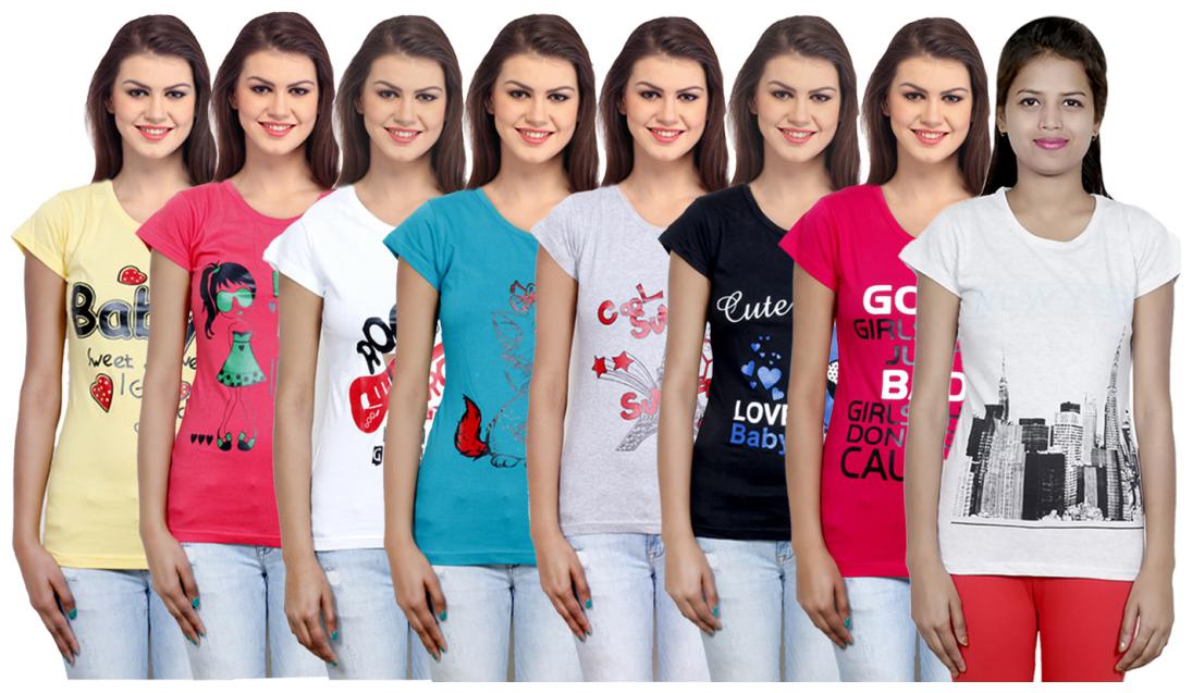 

IndiWeaves Women s Cotton Printed T-Shirts COMBO OFFER ( Pack of 8 T-Shirts)