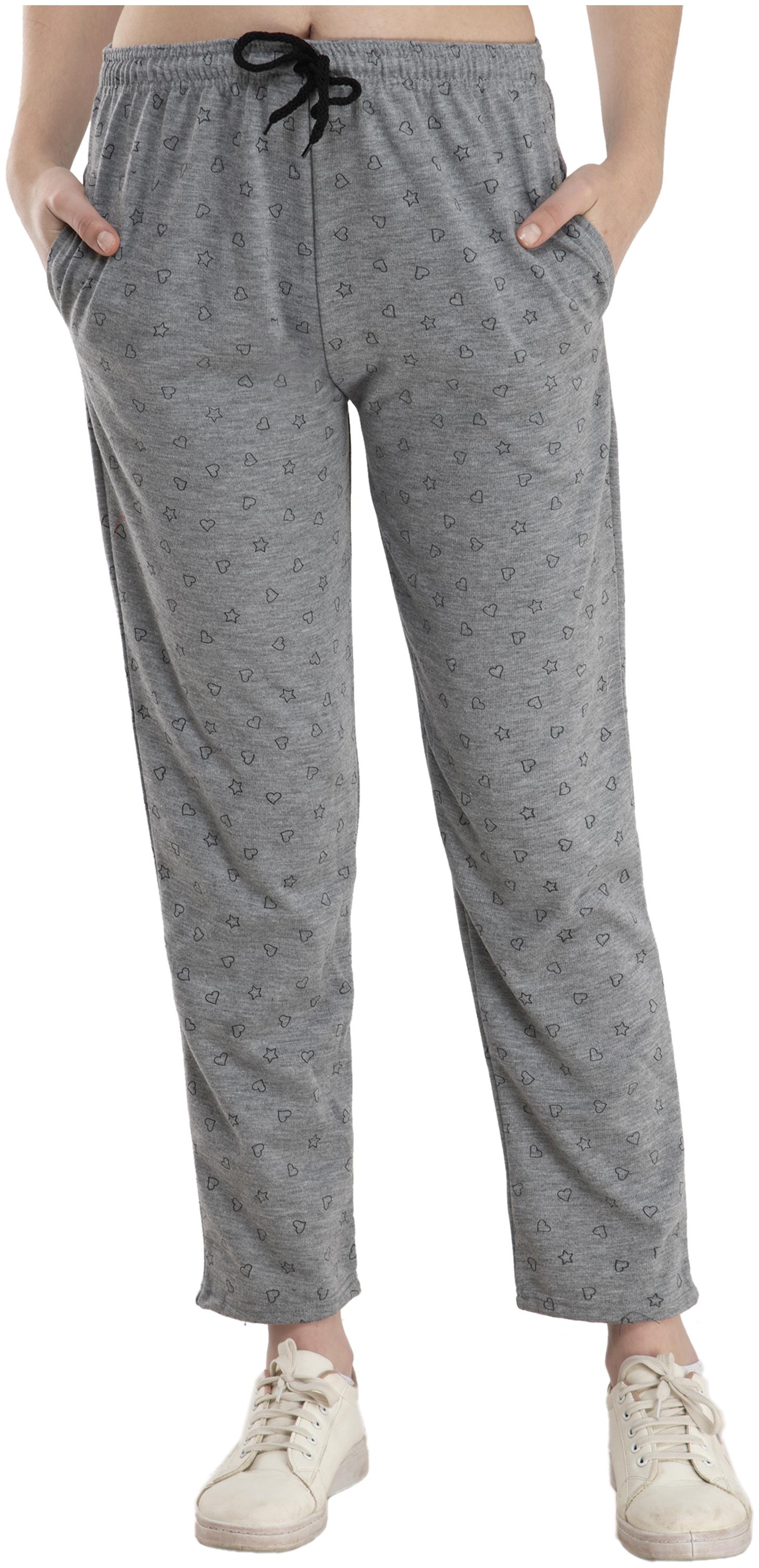 

Indiweaves Women Regular fit Fleece Printed Track pants - Grey