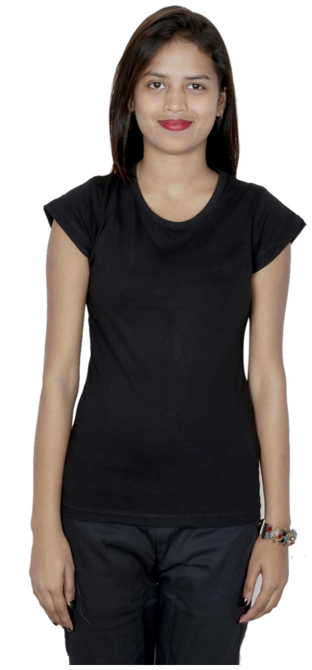 

Indiweaves Women Black Regular fit Round neck Cotton T shirt