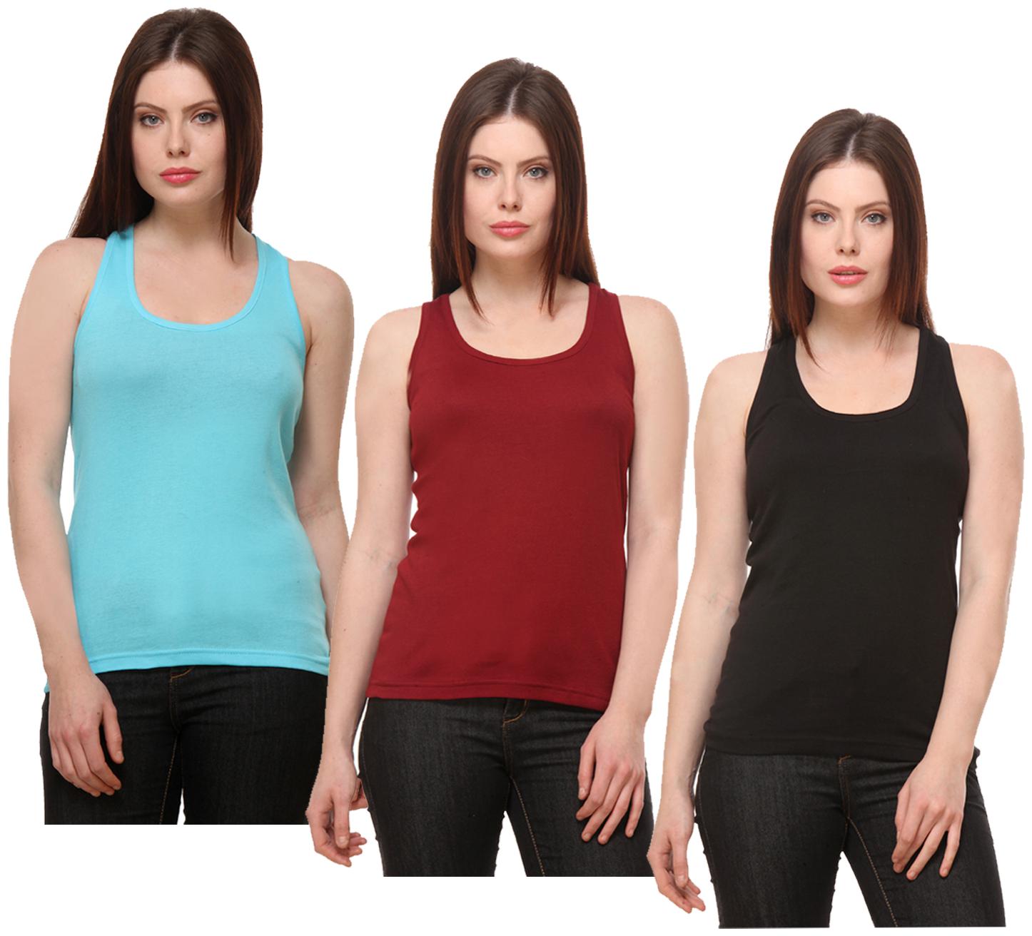 

Indiweaves Women Multi Regular fit Round neck Cotton Tank top