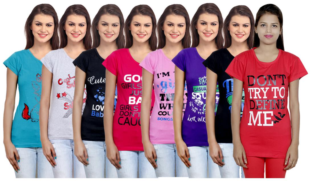 

IndiWeaves Women s Cotton Printed T-Shirts COMBO OFFER ( Pack of 8 T-Shirts)