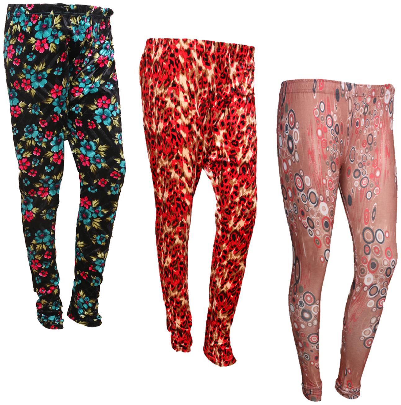 

IndiWeaves Women Cotton Printed Legging and Velvet Printed Leggings (Pack of 3)