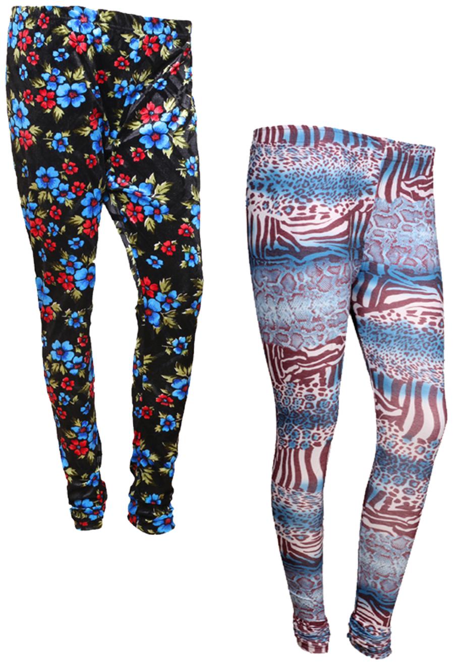 

IndiWeaves Women Cotton Printed Legging and Velvet Printed Leggings (Pack of 2)