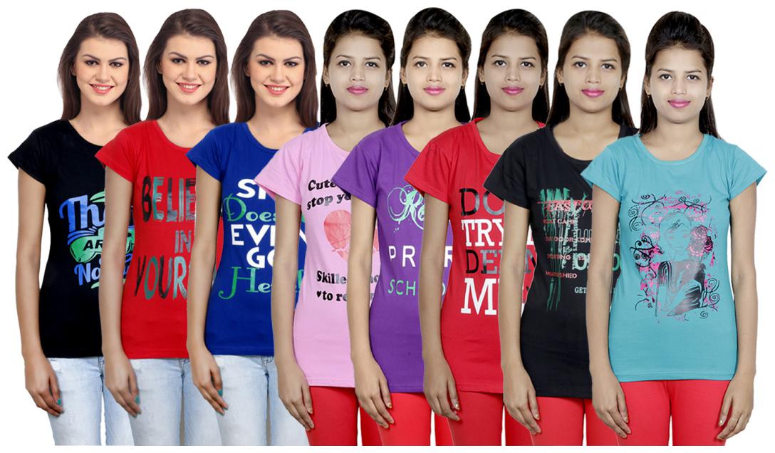 

IndiWeaves Women s Cotton Printed T-Shirts COMBO OFFER ( Pack of 8 T-Shirts)
