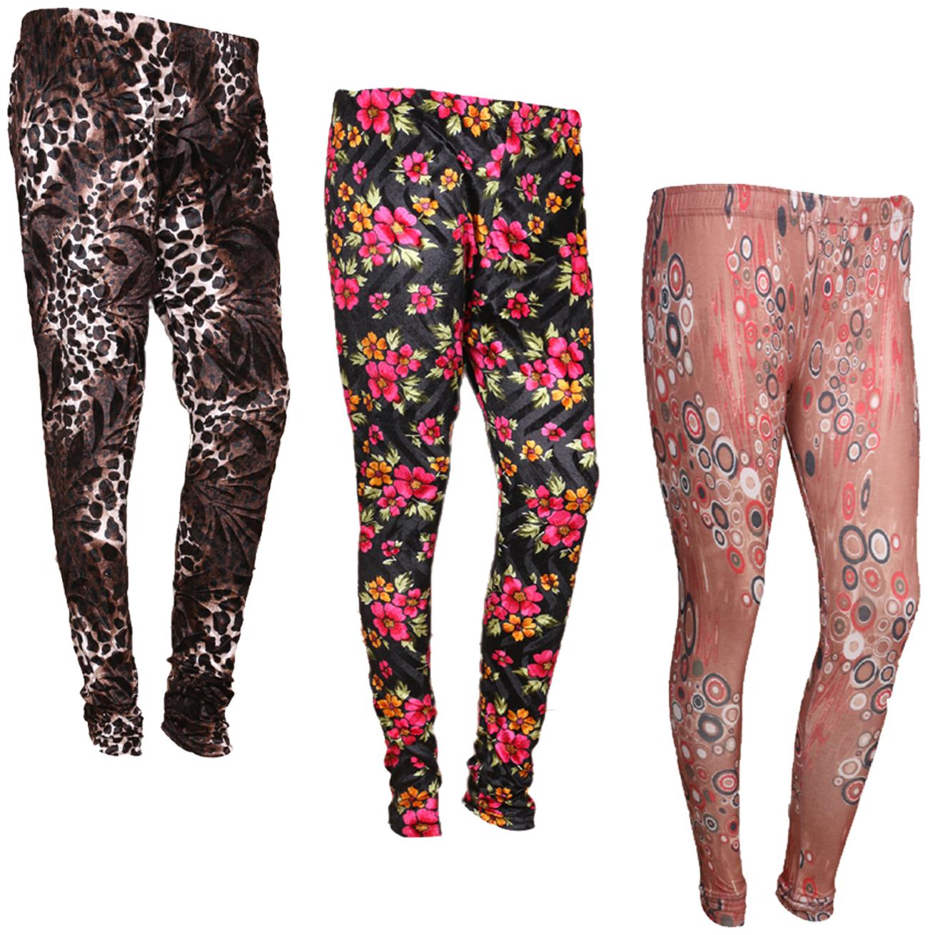 

IndiWeaves Women Cotton Printed Legging and Velvet Printed Leggings (Pack of 3)