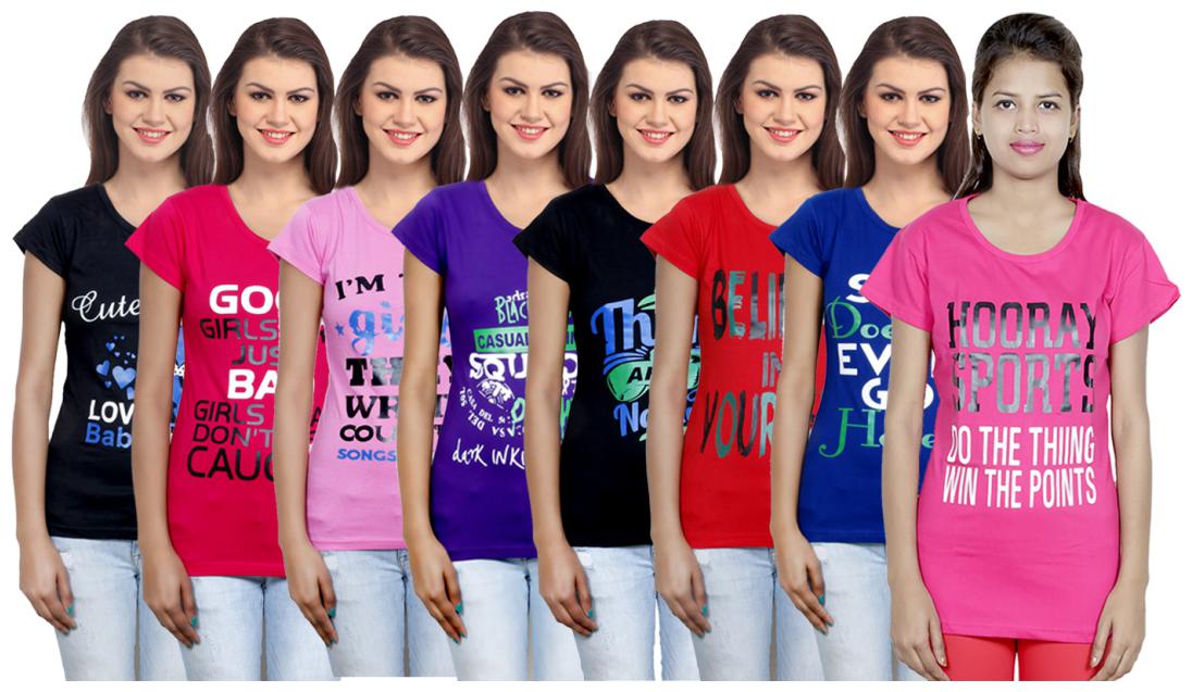

IndiWeaves Women s Cotton Printed T-Shirts COMBO OFFER ( Pack of 8 T-Shirts)