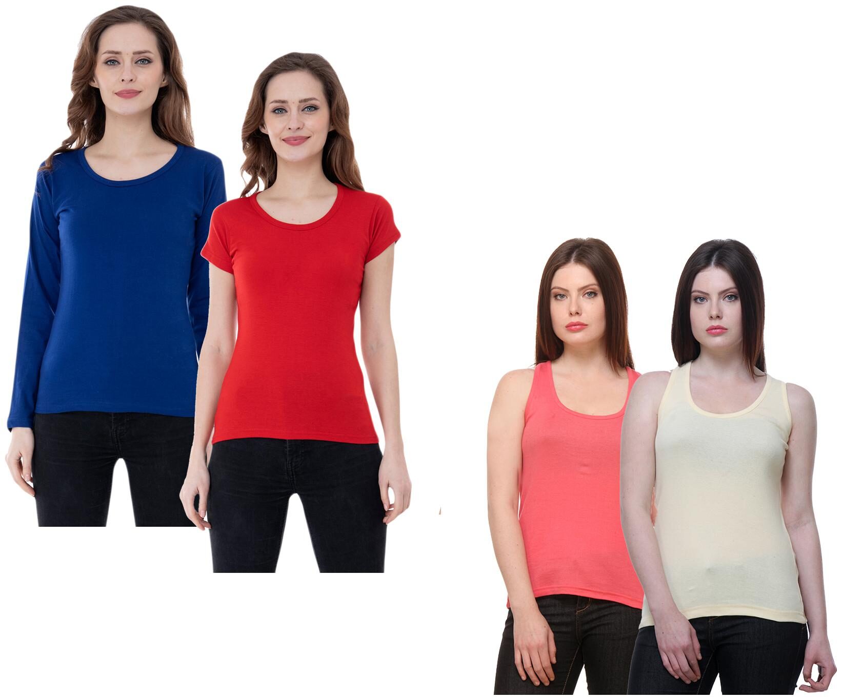 

Indiweaves Women Multi Regular fit Round neck Cotton Tank top