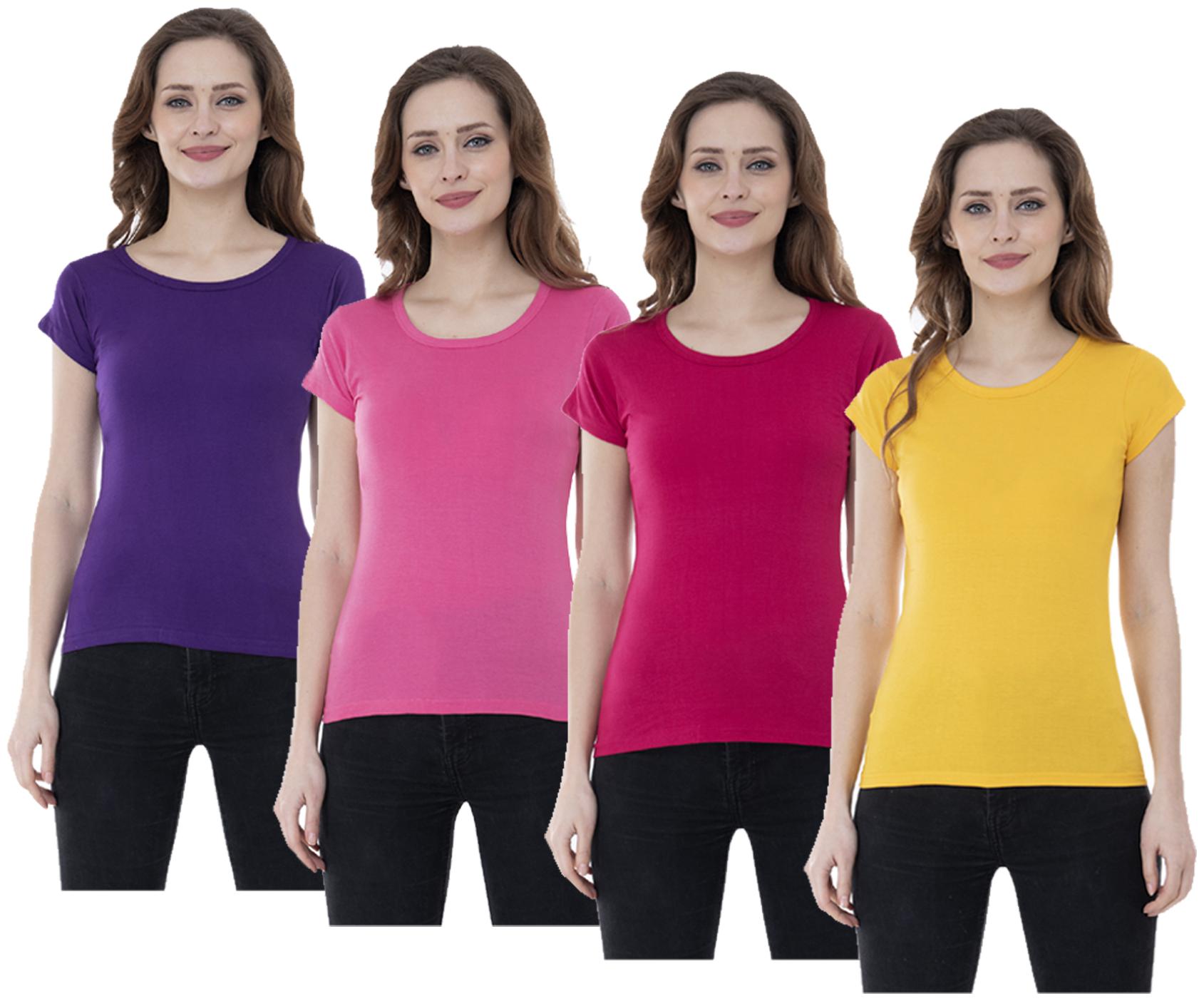 

Indiweaves Women Multi Regular fit Round neck Cotton T shirt
