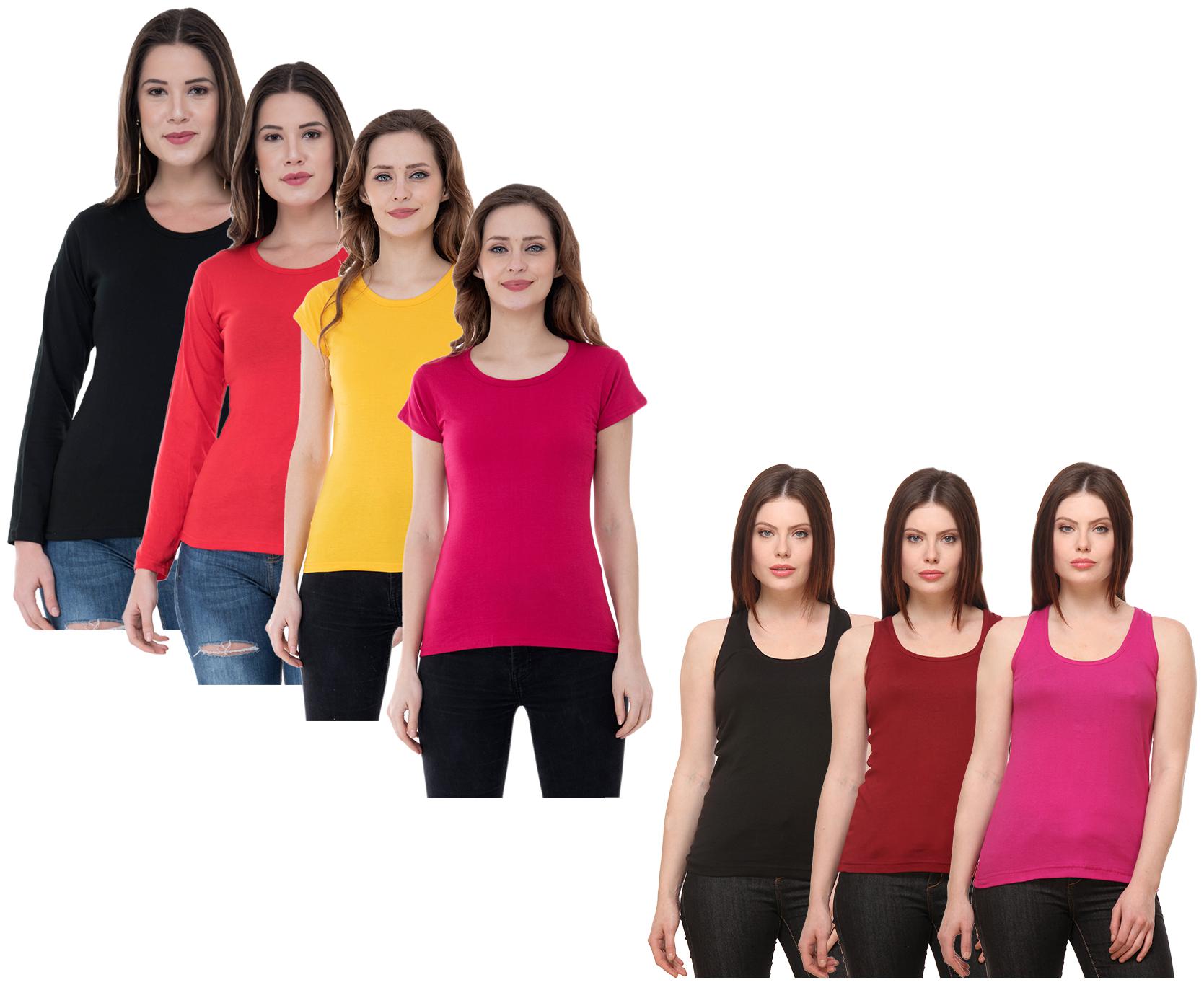 

Indiweaves Women Multi Regular fit Round neck Cotton Tank top