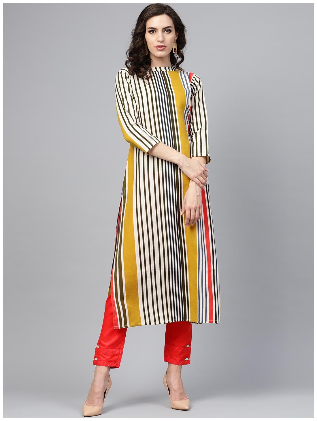 

Indo Era Cotton Casual Solid Kurta Multi color