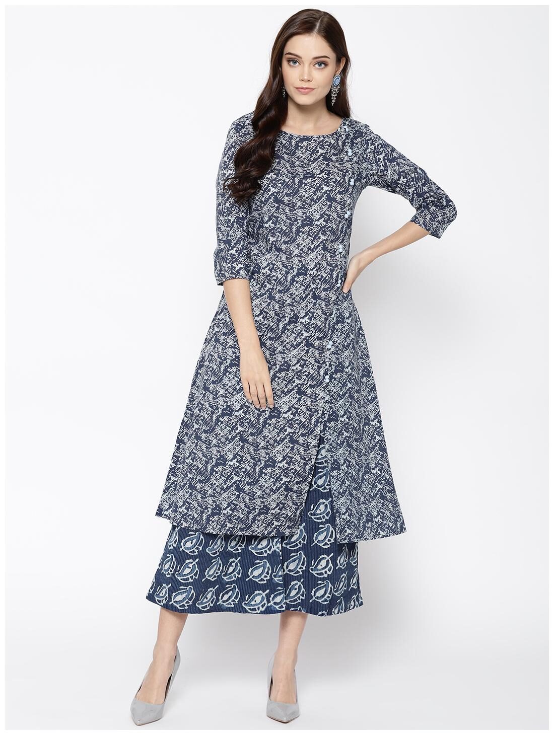 

INDO ERA Women Cotton Printed Kurta Blue
