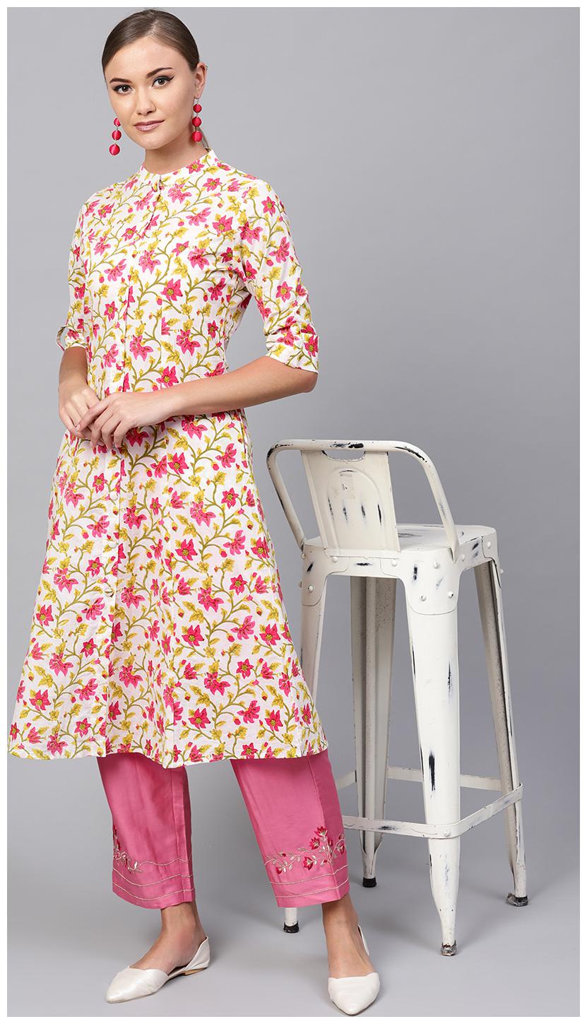 

INDO ERA Women Cotton Floral A Line Kurta Multi