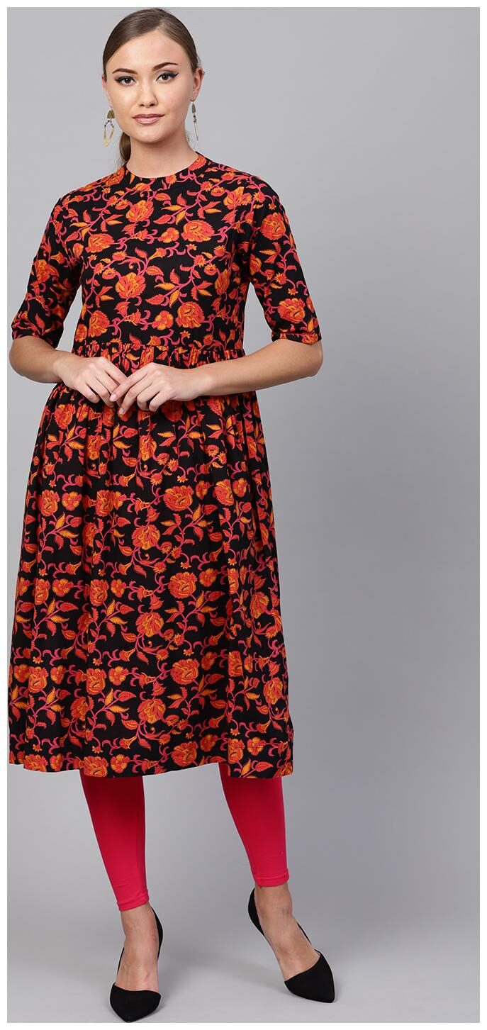 

INDO ERA Women Cotton Printed A Line Kurta Multi