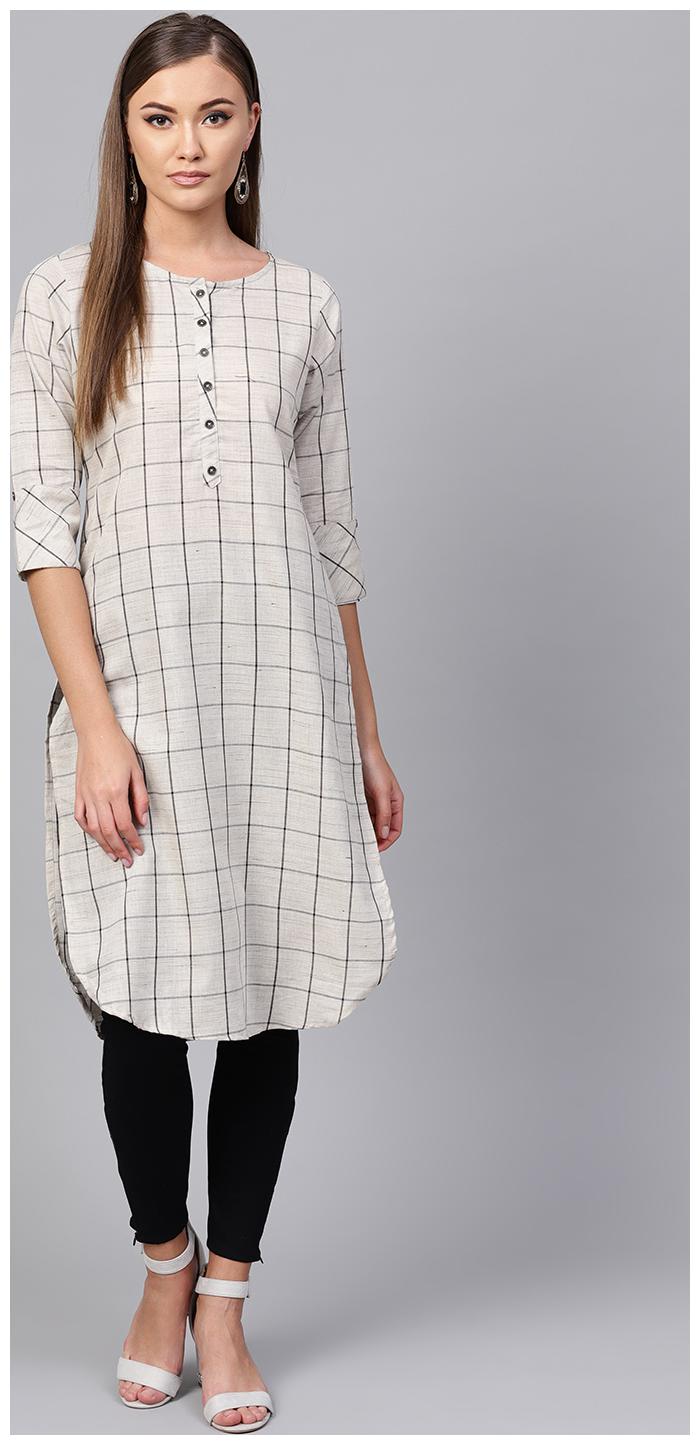 

INDO ERA Women Off White Printed Straight Kurta